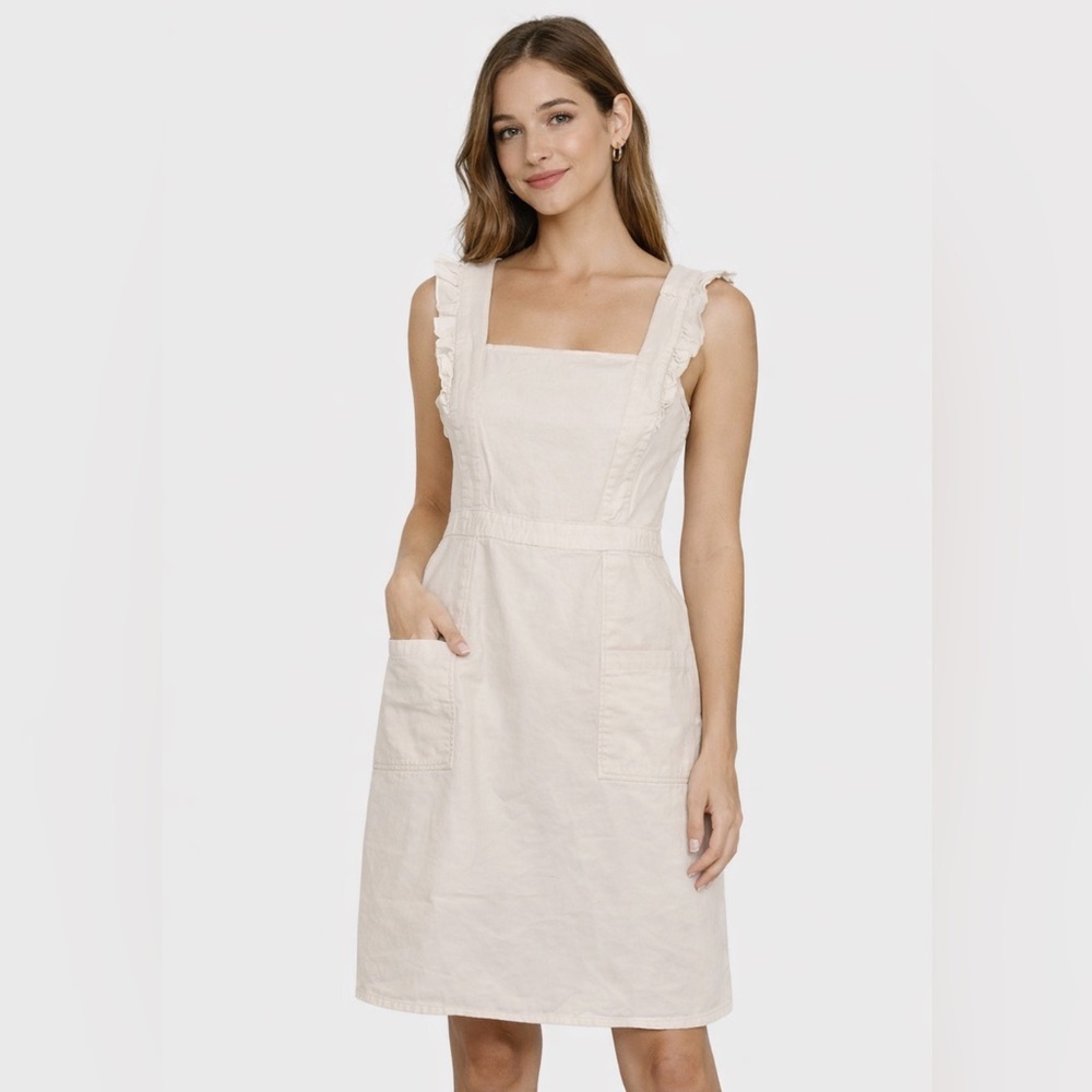 Soft White Cotton Ruffle Strap Dress — Size L